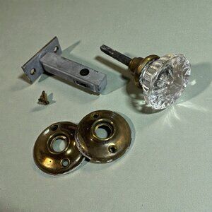 Vintage Antique Clear Glass Crystal Brass Collar Door Knob Cottagecore Decor